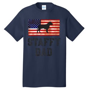 Staffy Dad Distressed American Flag Dog Lovers Gift Tall T-Shirt