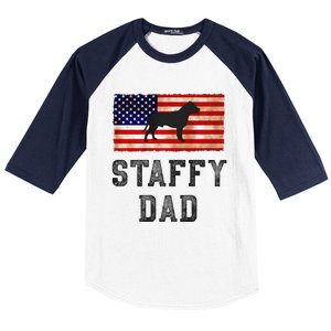 Staffy Dad Distressed American Flag Dog Lovers Gift Baseball Sleeve Shirt