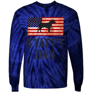 Staffy Dad Distressed American Flag Dog Lovers Gift Tie-Dye Long Sleeve Shirt