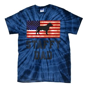 Staffy Dad Distressed American Flag Dog Lovers Gift Tie-Dye T-Shirt