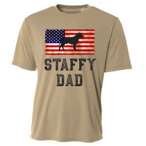 Staffy Dad Distressed American Flag Dog Lovers Gift Cooling Performance Crew T-Shirt