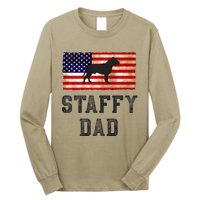 Staffy Dad Distressed American Flag Dog Lovers Gift Long Sleeve Shirt