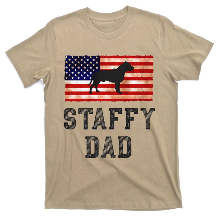 Staffy Dad Distressed American Flag Dog Lovers Gift T-Shirt