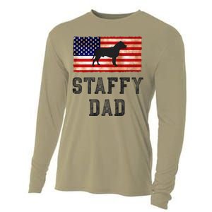 Staffy Dad Distressed American Flag Dog Lovers Gift Cooling Performance Long Sleeve Crew