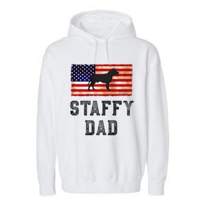 Staffy Dad Distressed American Flag Dog Lovers Gift Garment-Dyed Fleece Hoodie