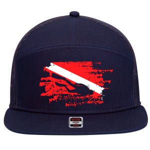 Scuba Diving Diver Down Flag Awesome Marine Diver Dive Gift 7 Panel Mesh Trucker Snapback Hat