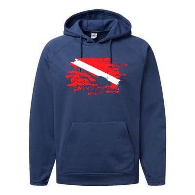 Scuba Diving Diver Down Flag Awesome Marine Diver Dive Gift Performance Fleece Hoodie