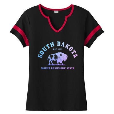 South Dakota Est. 1889 Mount Rushmore State Bison Vintage Ladies Halftime Notch Neck Tee