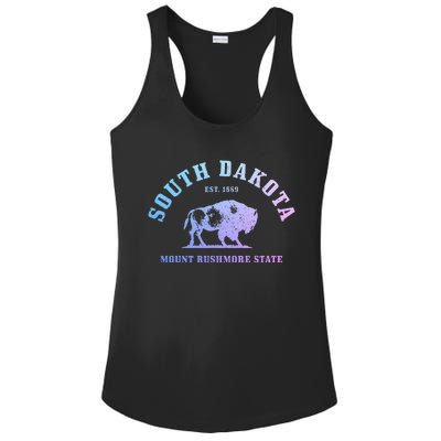 South Dakota Est. 1889 Mount Rushmore State Bison Vintage Ladies PosiCharge Competitor Racerback Tank