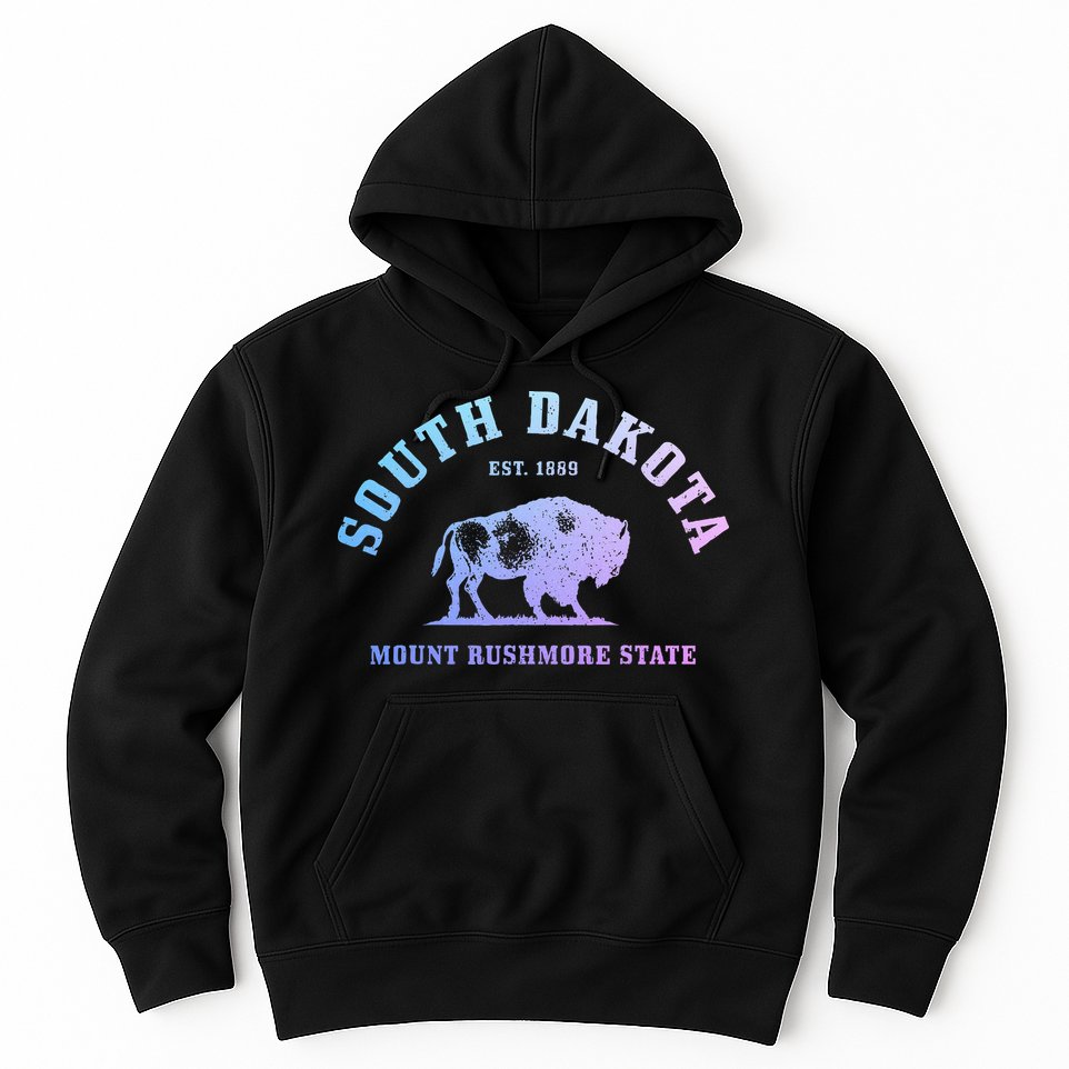 South Dakota Est. 1889 Mount Rushmore State Bison Vintage Hoodie