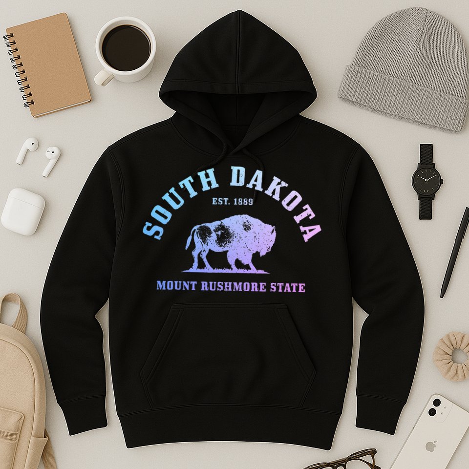 South Dakota Est. 1889 Mount Rushmore State Bison Vintage Hoodie