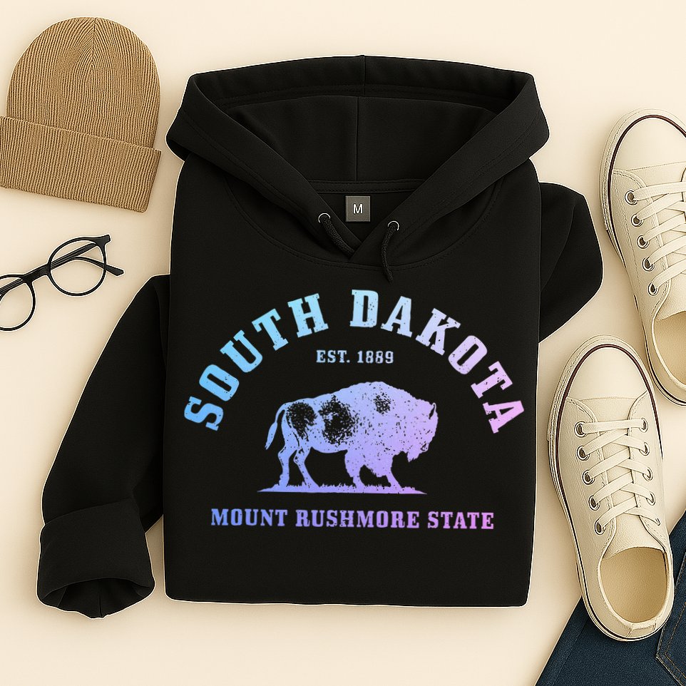 South Dakota Est. 1889 Mount Rushmore State Bison Vintage Hoodie