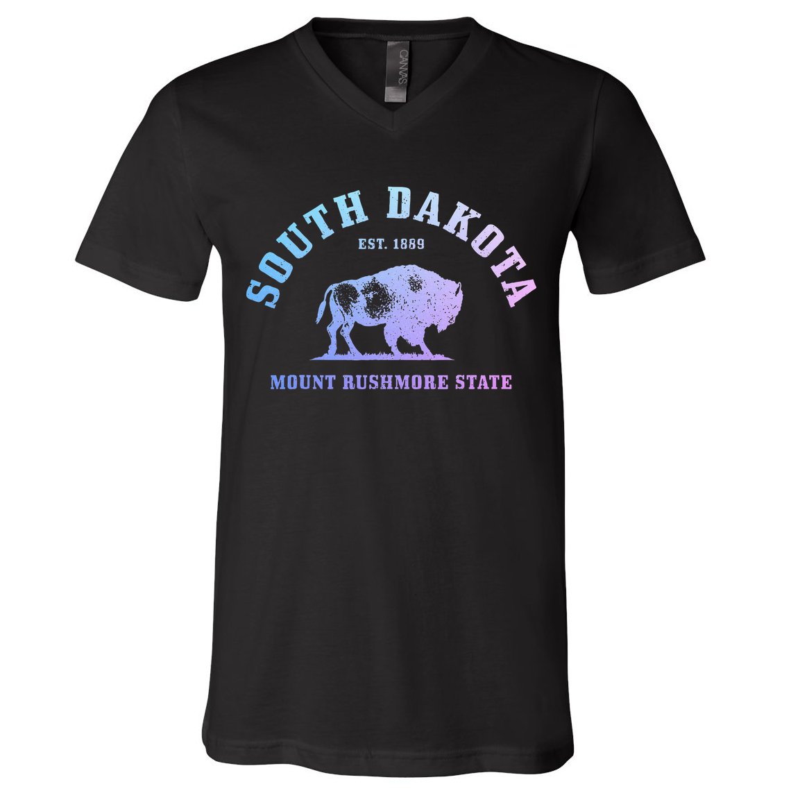 South Dakota Est. 1889 Mount Rushmore State Bison Vintage V-Neck T-Shirt