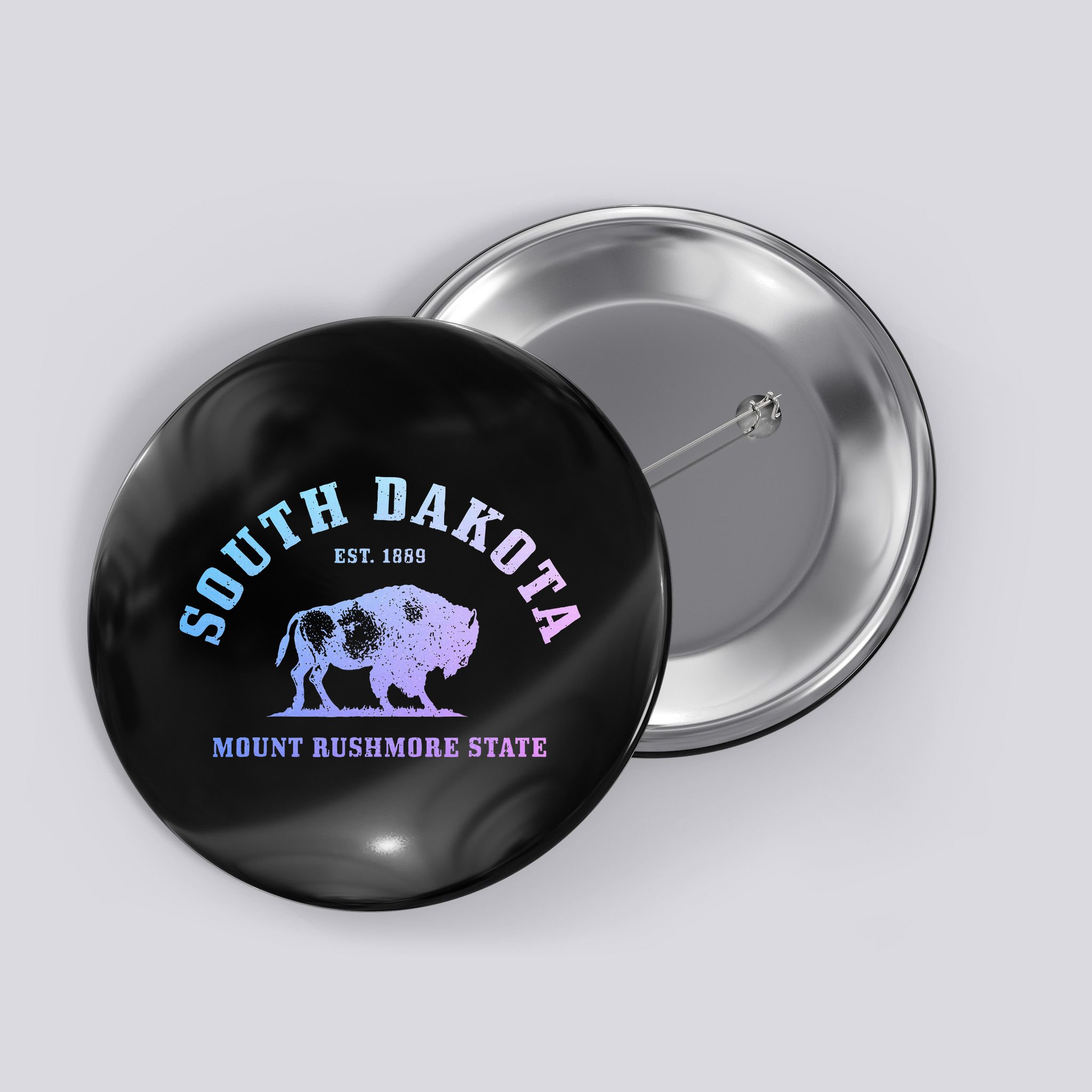 South Dakota Est. 1889 Mount Rushmore State Bison Vintage Button