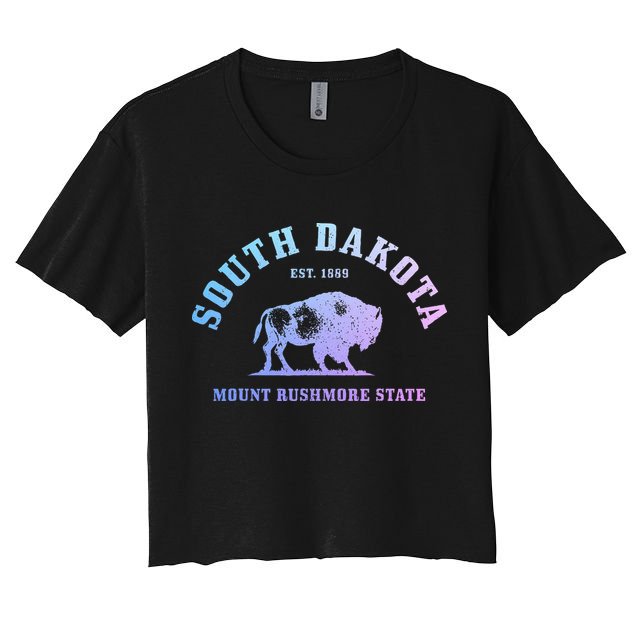South Dakota Est. 1889 Mount Rushmore State Bison Vintage Women's Crop Top Tee