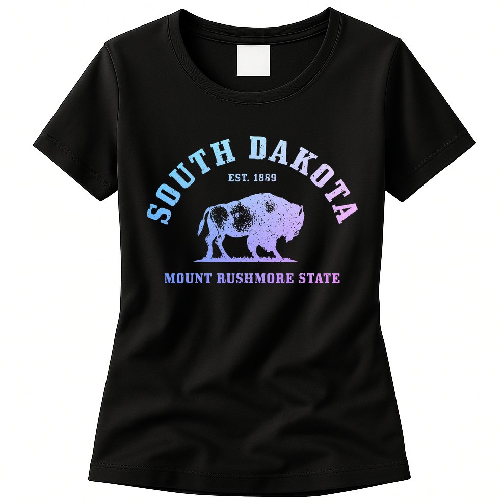 South Dakota Est. 1889 Mount Rushmore State Bison Vintage Womens T-Shirt
