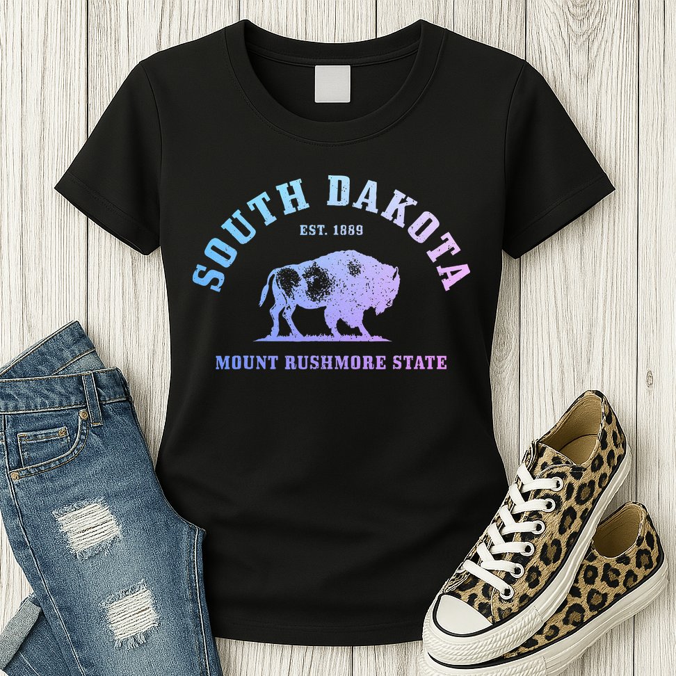 South Dakota Est. 1889 Mount Rushmore State Bison Vintage Womens T-Shirt