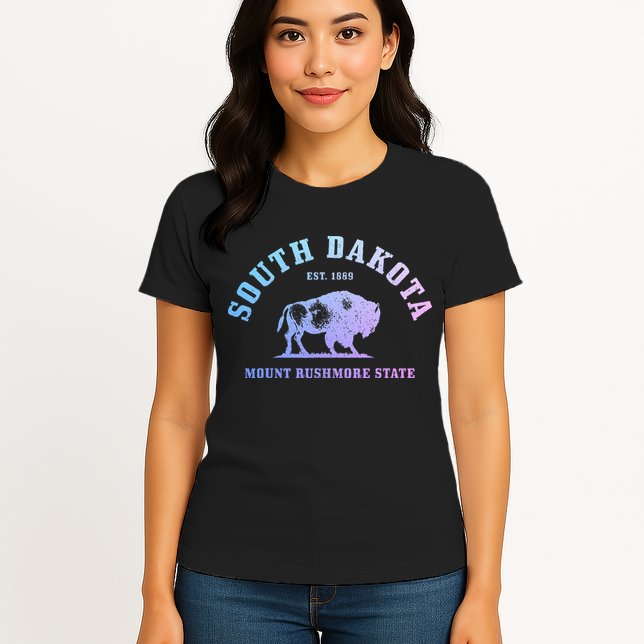 South Dakota Est. 1889 Mount Rushmore State Bison Vintage Womens T-Shirt