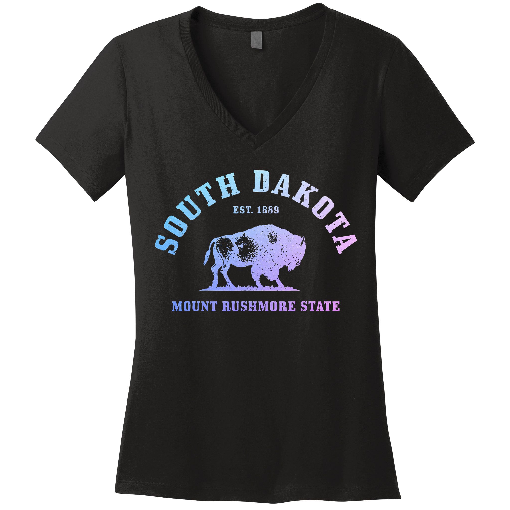South Dakota Est. 1889 Mount Rushmore State Bison Vintage Women's V-Neck T-Shirt