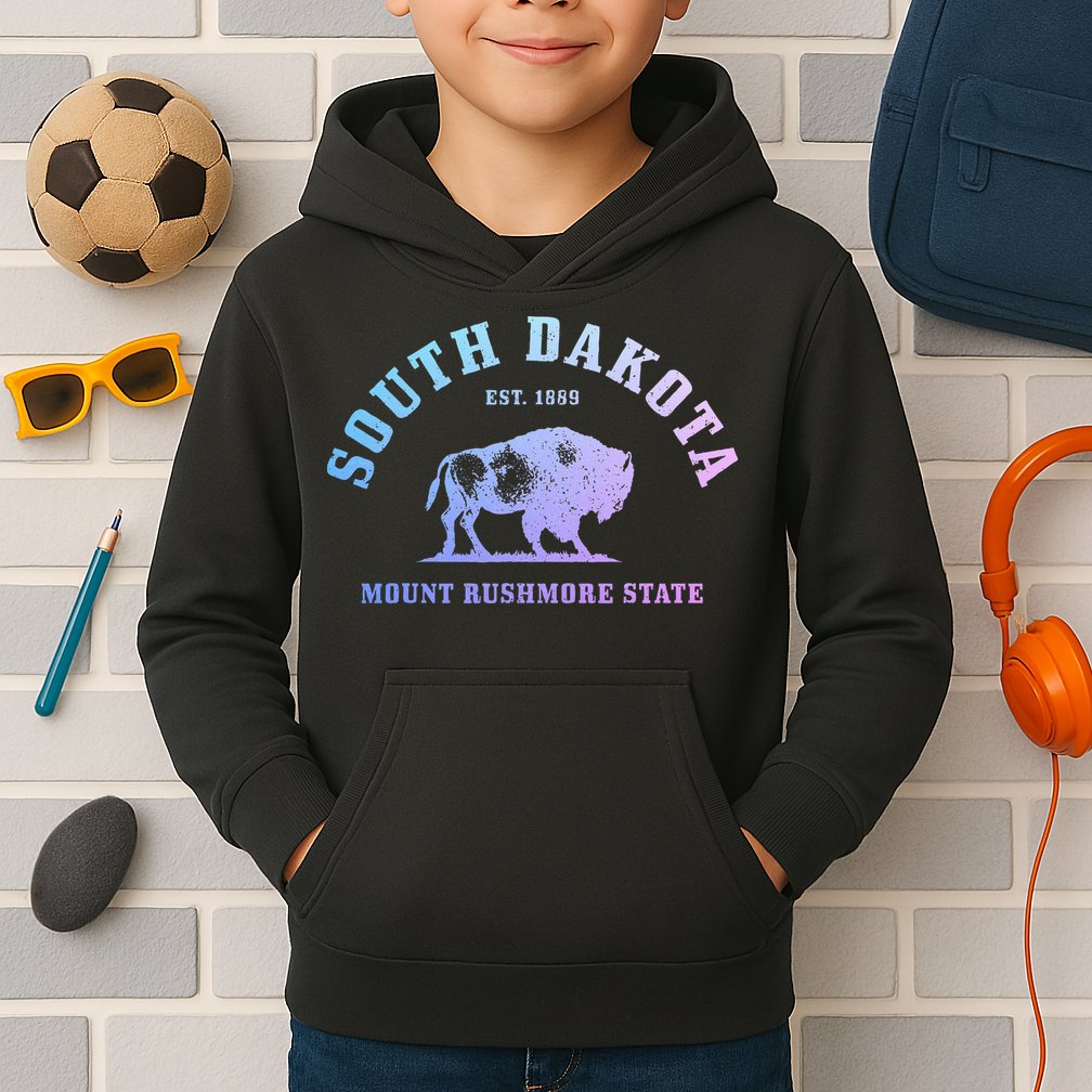 South Dakota Est. 1889 Mount Rushmore State Bison Vintage Kids Hoodie