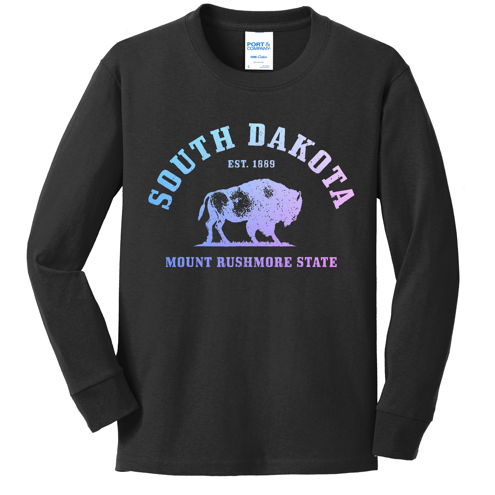South Dakota Est. 1889 Mount Rushmore State Bison Vintage Kids Long Sleeve Shirt