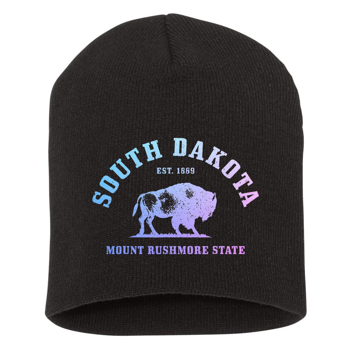 South Dakota Est. 1889 Mount Rushmore State Bison Vintage Short Acrylic Beanie