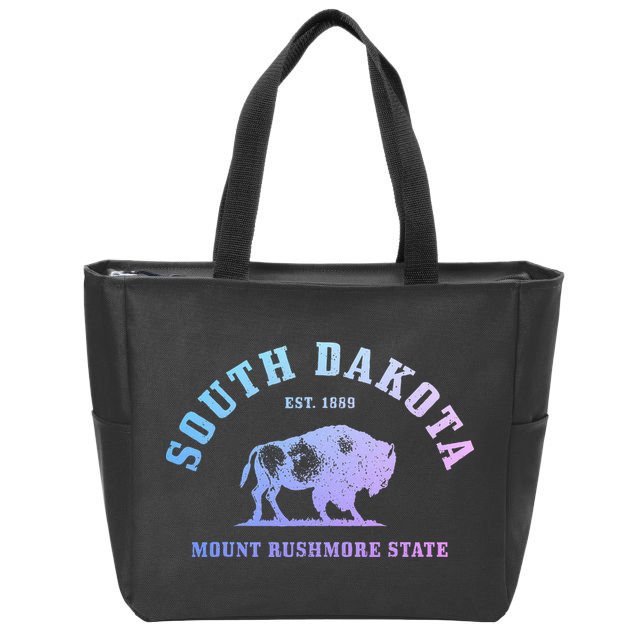 South Dakota Est. 1889 Mount Rushmore State Bison Vintage Zip Tote Bag