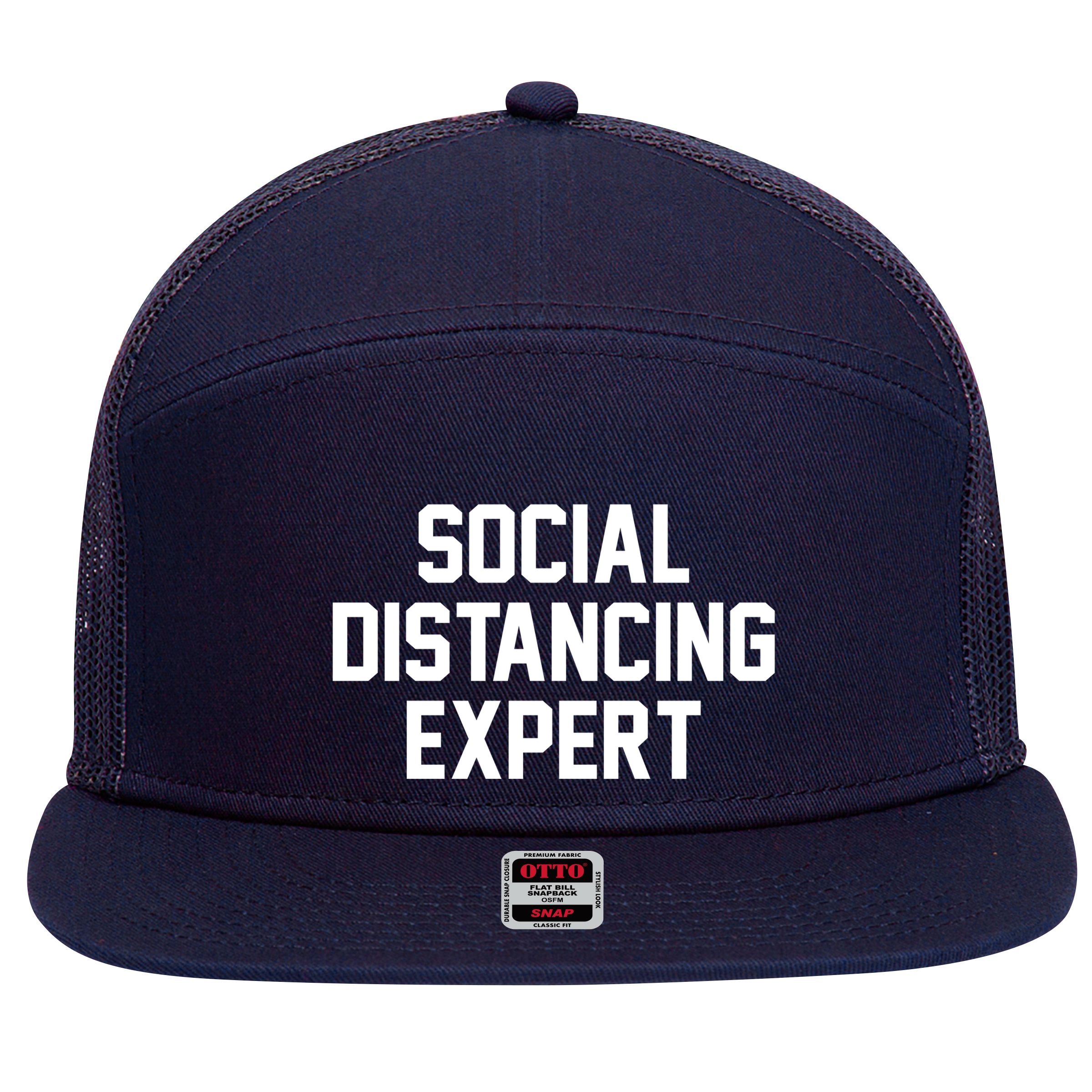Social Distancing Expert 7 Panel Mesh Trucker Snapback Hat