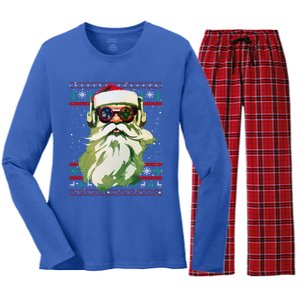 Santa Dj Edm Costume And Novelty Christmas Dj Meaningful Gift Women's Long Sleeve Flannel Pajama Set 