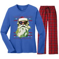 Santa Dj Edm Costume And Novelty Christmas Dj Meaningful Gift Women's Long Sleeve Flannel Pajama Set 