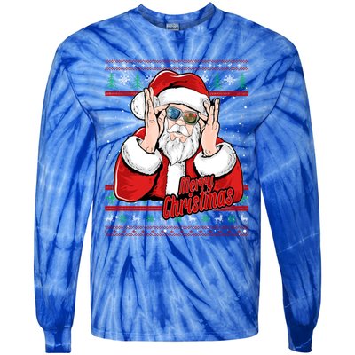 Santa Dj Edm Costume And Novelty Christmas Dj Great Gift Tie-Dye Long Sleeve Shirt