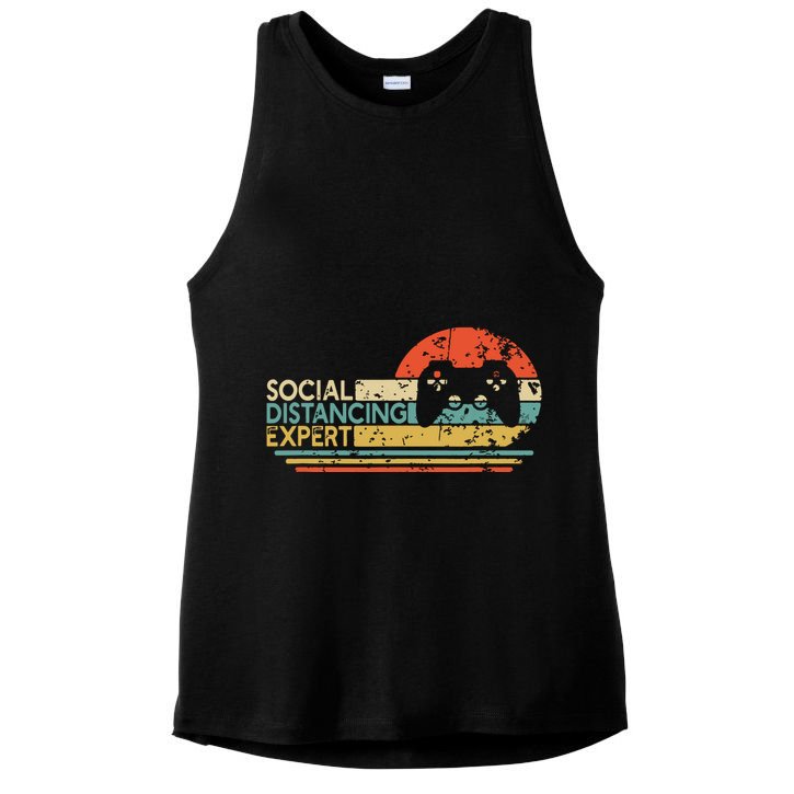Social Distancing Expert Gaming Vintage Video Gamer Gift Ladies PosiCharge Tri-Blend Wicking Tank