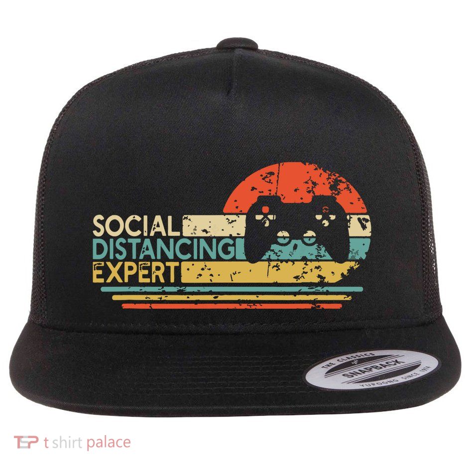 Social Distancing Expert Gaming Vintage Video Gamer Gift Flatbill Hat