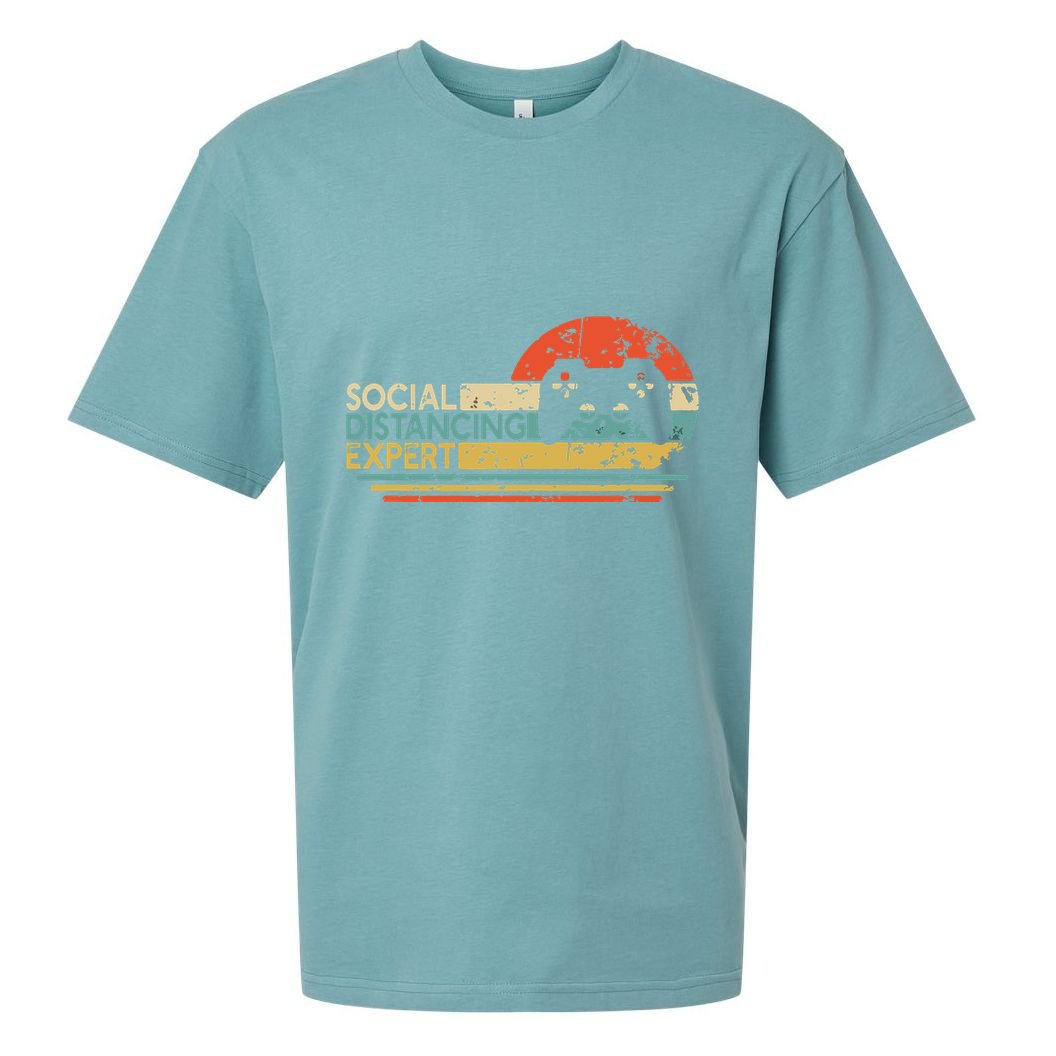 Social Distancing Expert Gaming Vintage Video Gamer Gift Sueded Cloud Jersey T-Shirt