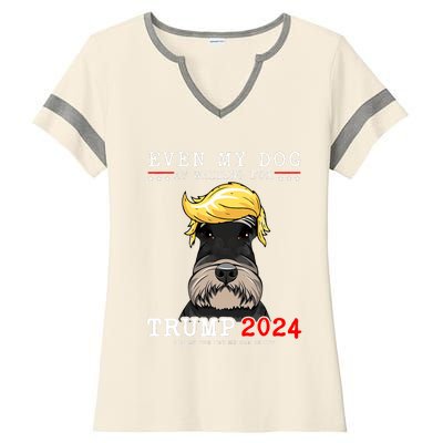 Schnauzer Dog Even My Dog Is Waiting For Trump 2024 Ladies Halftime Notch Neck Tee