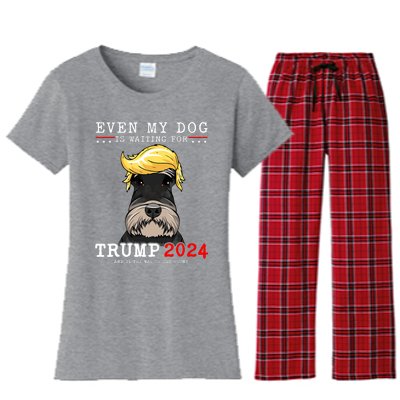 Schnauzer Dog Even My Dog Is Waiting For Trump 2024 Women's Flannel Pajama Set