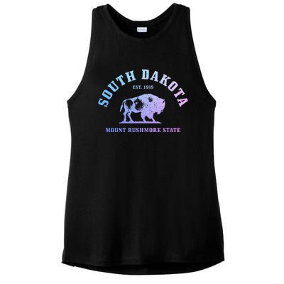 South Dakota Est. 1889 Mount Rushmore State Bison Vintage Ladies PosiCharge Tri-Blend Wicking Tank