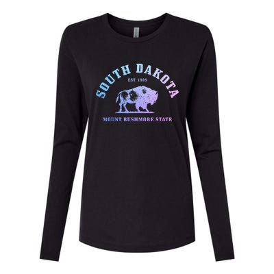 South Dakota Est. 1889 Mount Rushmore State Bison Vintage Womens Cotton Relaxed Long Sleeve T-Shirt