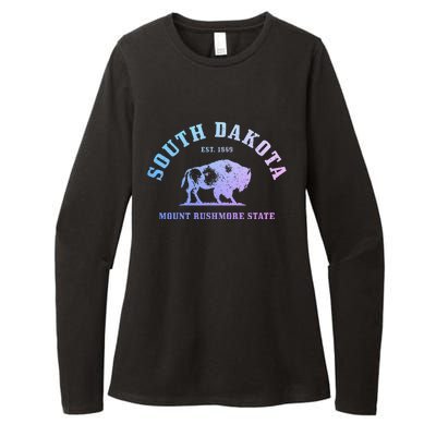 South Dakota Est. 1889 Mount Rushmore State Bison Vintage Womens CVC Long Sleeve Shirt