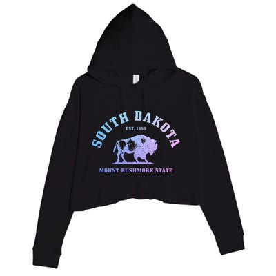 South Dakota Est. 1889 Mount Rushmore State Bison Vintage Crop Fleece Hoodie