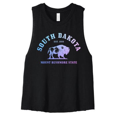 South Dakota Est. 1889 Mount Rushmore State Bison Vintage Women's Racerback Cropped Tank