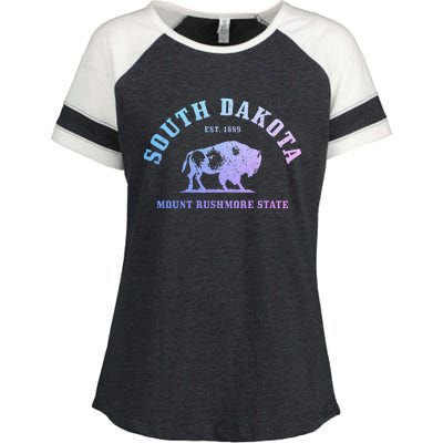 South Dakota Est. 1889 Mount Rushmore State Bison Vintage Enza Ladies Jersey Colorblock Tee