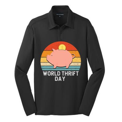 Savings Day Economics Students Teachers World Thrift Day Silk Touch Performance Long Sleeve Polo