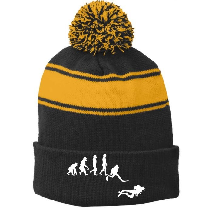 Scuba Dive Evolution Diving Diver Ocean Lover Gift Stripe Pom Pom Beanie