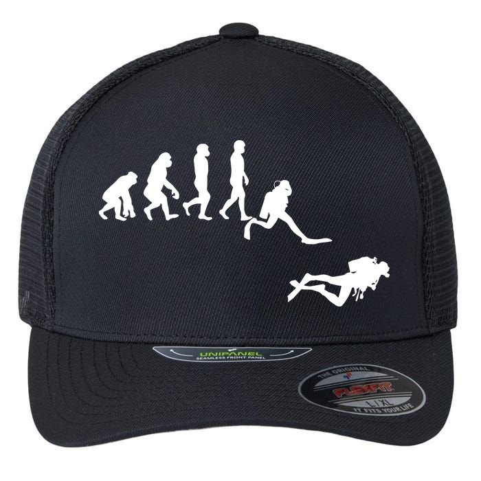 Scuba Dive Evolution Diving Diver Ocean Lover Gift Flexfit Unipanel Trucker Cap