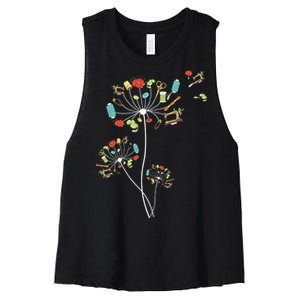 Sewing Dandelion Flowers Quilting Women's Racerback Cropped Tank