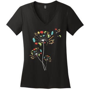 Sewing Dandelion Flowers Quilting Women's V-Neck T-Shirt