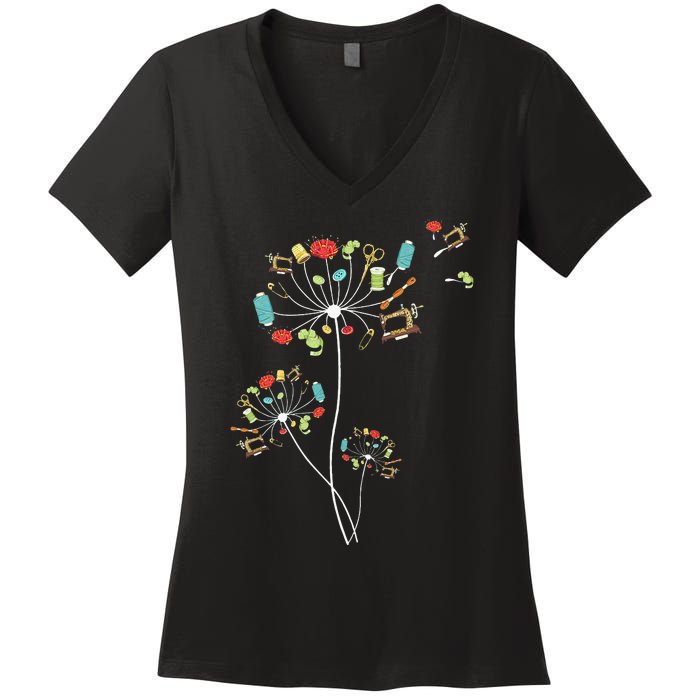 Sewing Dandelion Flowers Quilting Women's V-Neck T-Shirt