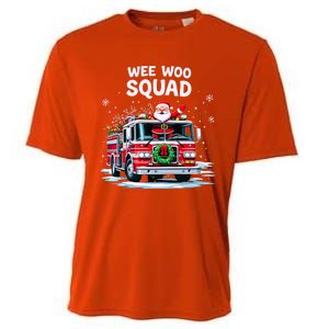 Santa Driving Fire Truck Christmas Emergency Crew Gift Cooling Performance Crew T-Shirt