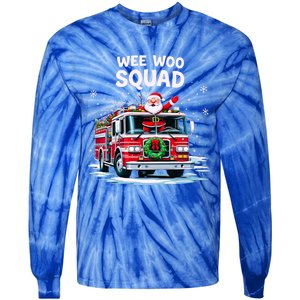 Santa Driving Fire Truck Christmas Emergency Crew Gift Tie-Dye Long Sleeve Shirt